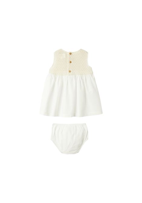 Vestito Smanicato Bianco In Maglia Traforata e Voile TEDDY & MINOU | vestitini e tutine | E25AB035M5014109