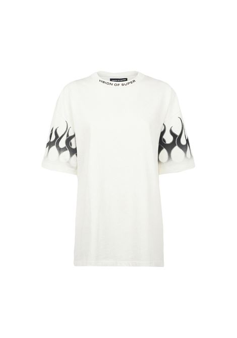 White T-Shirt With Black Gradient Flames VISION OF SUPER | T-Shirts | VS00758OFF WHITE