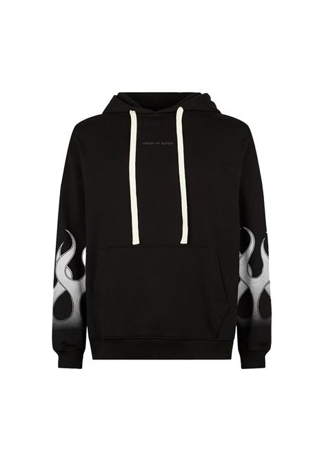 Felpa Nera Con Cappuccio e Fiamme Sfumate Bianche VISION OF SUPER | Felpe | VS00762NERO