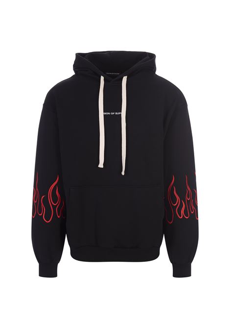 Felpa Nera Con Fiamme Rosse Ricamate VISION OF SUPER | Felpe | VS00850NERO